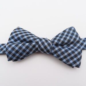 Express Bow Tie Blue Black Gingham 2.5" Wide Pre Tie Polyester Silk